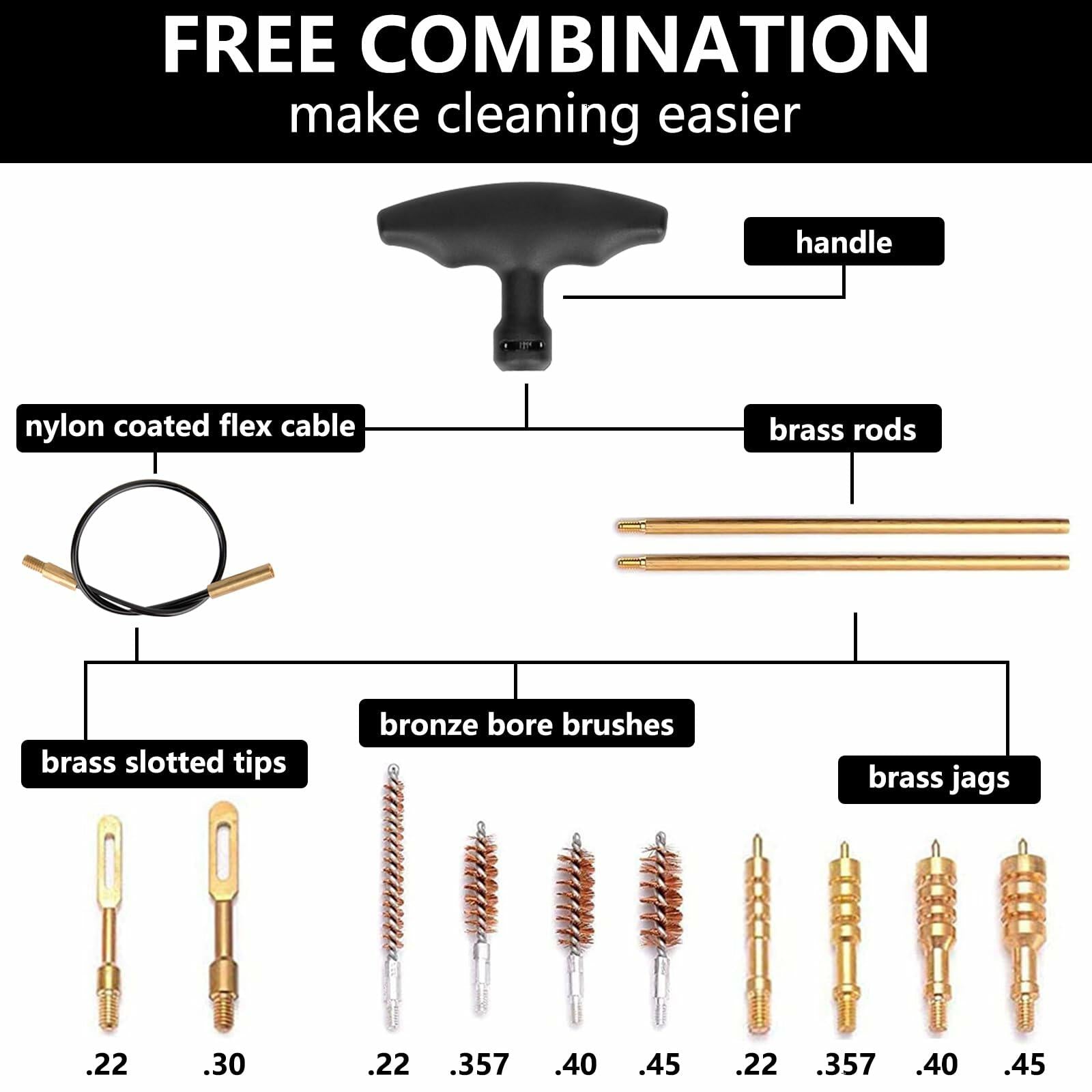 BOOSTEADY Universal Handgun Cleaning kit .22,.357,.38,9mm,.45 Caliber Pistol