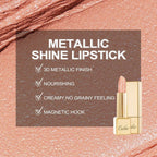 Oulac Matte Nude Peach Lipstick with Glow Metallic Finish - Vegan Lipstick for