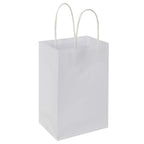 Oikss 100 Pack 5.25x3.25x8.25 Inch Small White Kraft Paper Bags with Handles