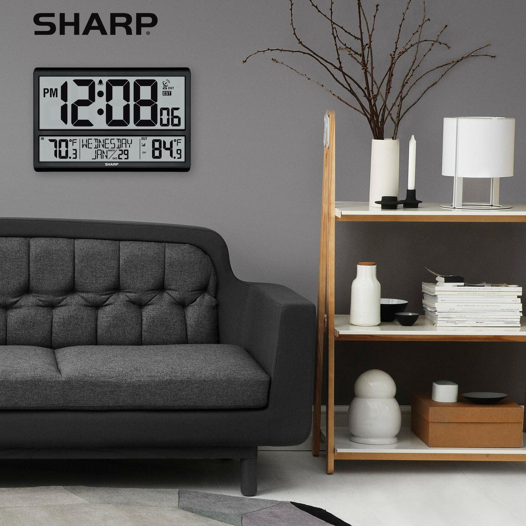 Sharp Atomic Clock - Never Needs Setting! –Easy to Read Numbers - Indoor/Outdoor