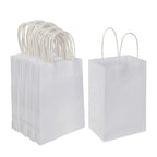 Oikss 100 Pack 5.25x3.25x8.25 Inch Small White Kraft Paper Bags with Handles