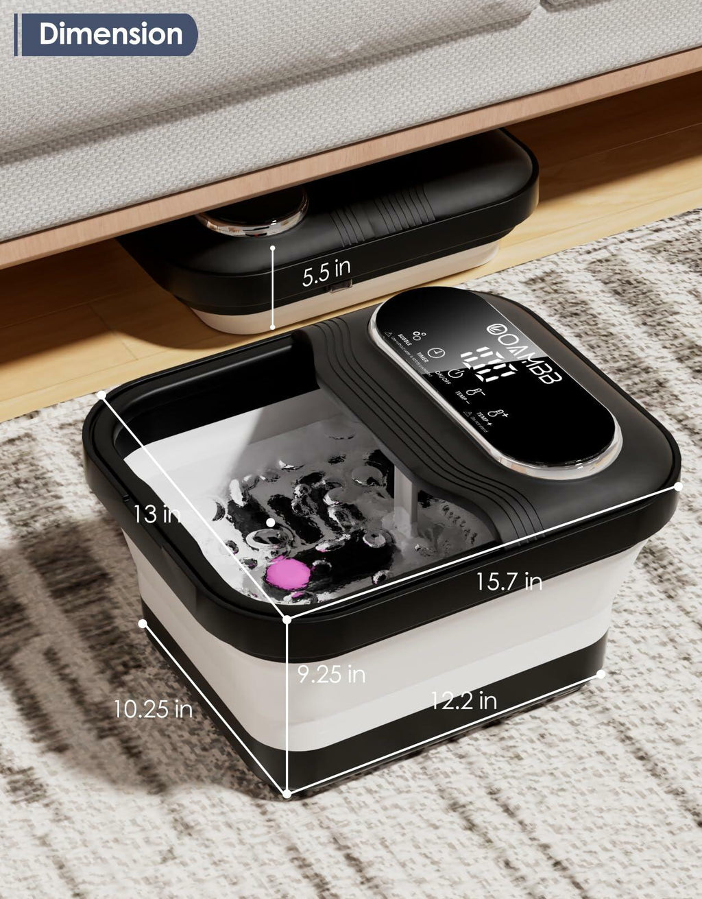 OPEN BOX - OOAMBB Collapsible Foot Spa with Heat, Bubble and Temp Control, Foot
