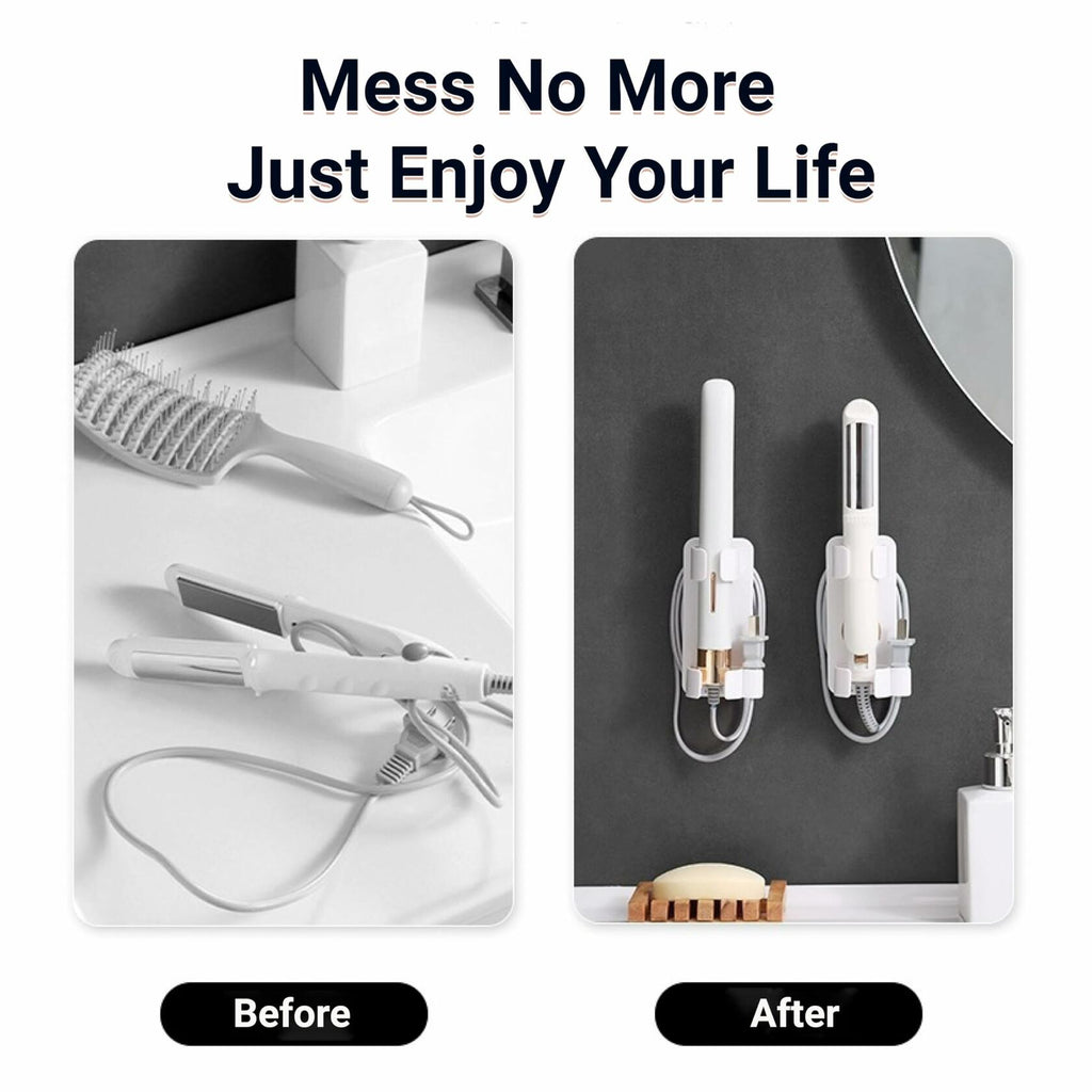 2 Pack Wall Mounted Curling Iron and Hot Tool Organizer: Hair Dryer, Curler, and