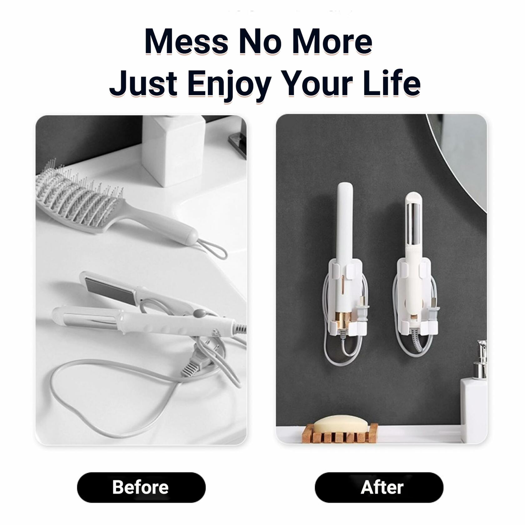2 Pack Wall Mounted Curling Iron and Hot Tool Organizer: Hair Dryer, Curler, and