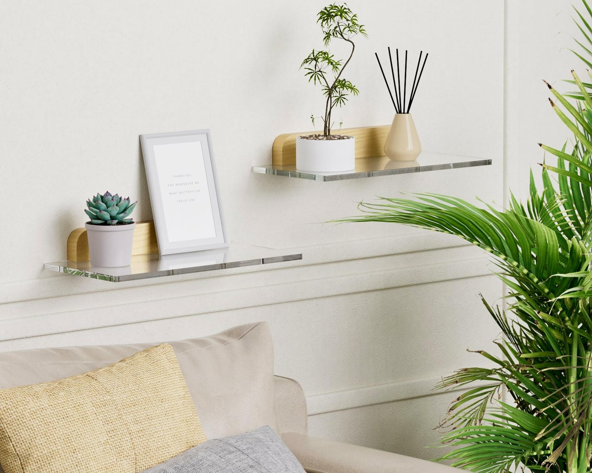 QsQueen Small Acrylic Floating Shelf for Wall, Clear Acrylic Wall Shelf with