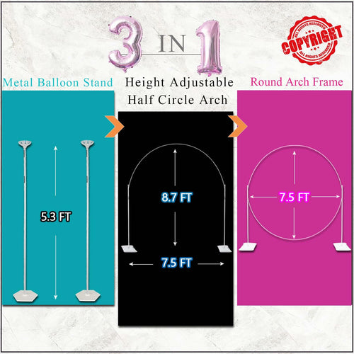 Decojoy Balloon Arch Stand, 7.5ft Large Round Backdrop Frame, Adjustable Half