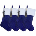 4 PACK Shgngle Blue Velvet Quilted Personalized Christmas Stocking,19.5 Inch