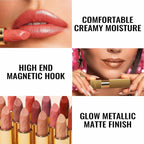 Oulac Matte Nude Peach Lipstick with Glow Metallic Finish - Vegan Lipstick for