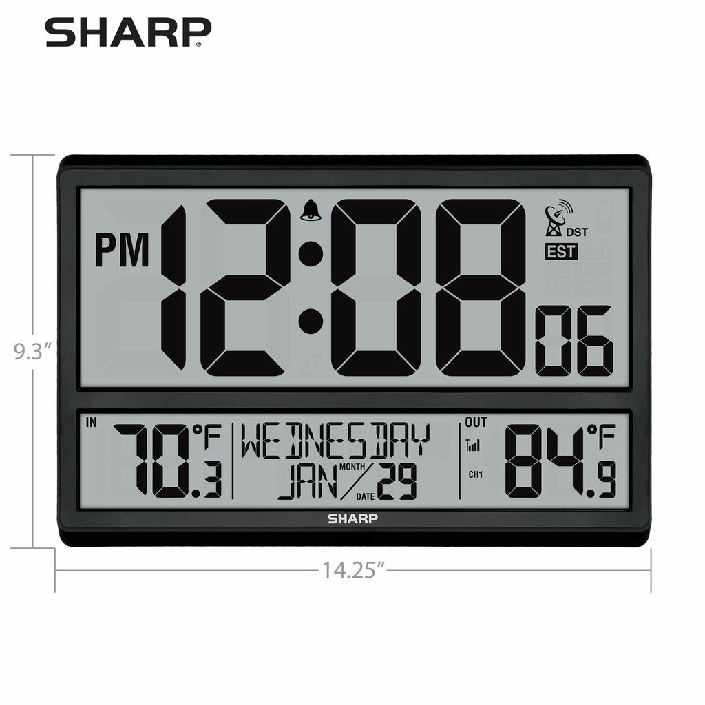 Sharp Atomic Clock - Never Needs Setting! –Easy to Read Numbers - Indoor/Outdoor