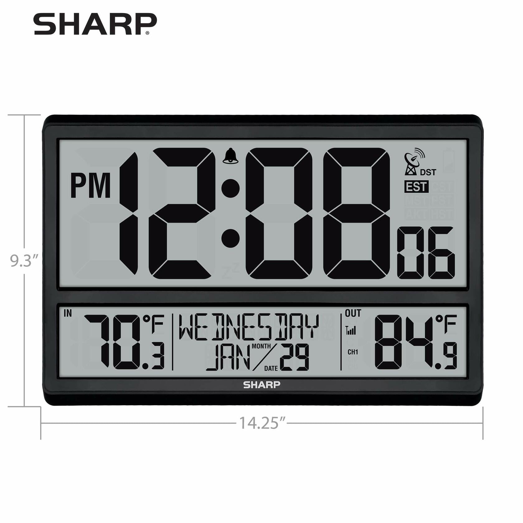 Sharp Atomic Clock - Never Needs Setting! –Easy to Read Numbers - Indoor/Outdoor