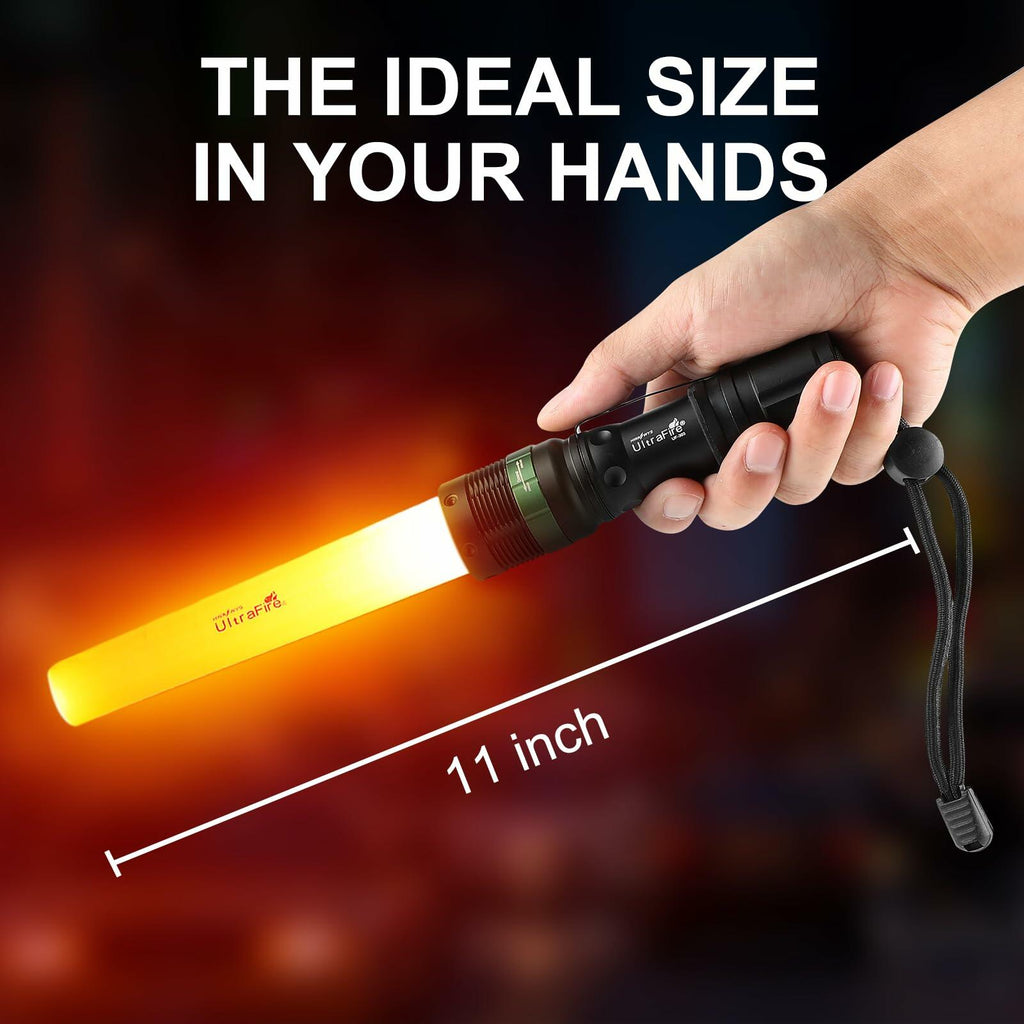 ULTRAFIRE 2pc 11-Inch Signal Traffic Wand Safty LED Flashlight 250 Lumen, Red