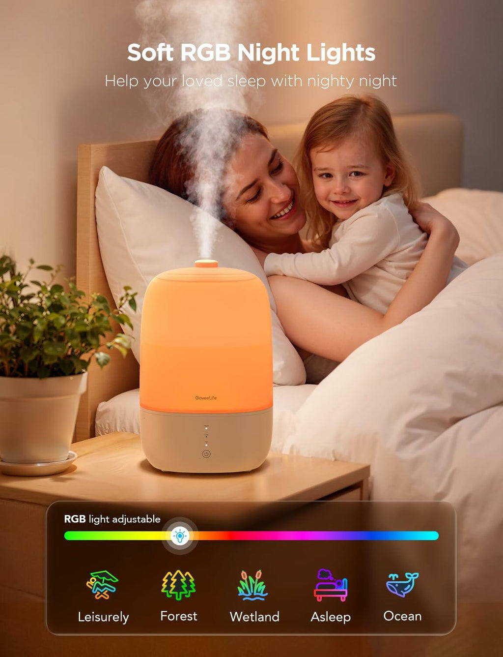 GoveeLife Smart Humidifiers for Bedroom, 3L Top Fill Cool Mist Humidifiers with
