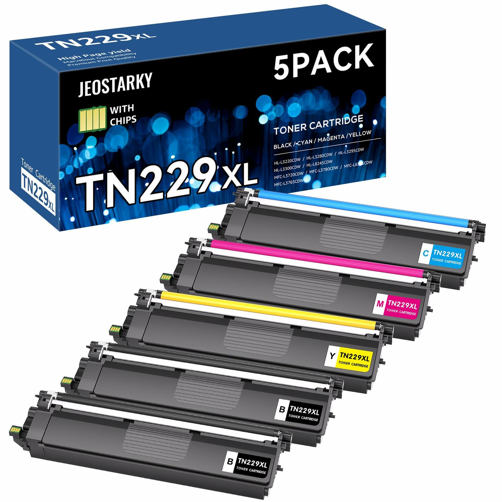 Jeostarky TN229XL TN229 Toner 5-Pack High Yield Replacement for Brother TN229