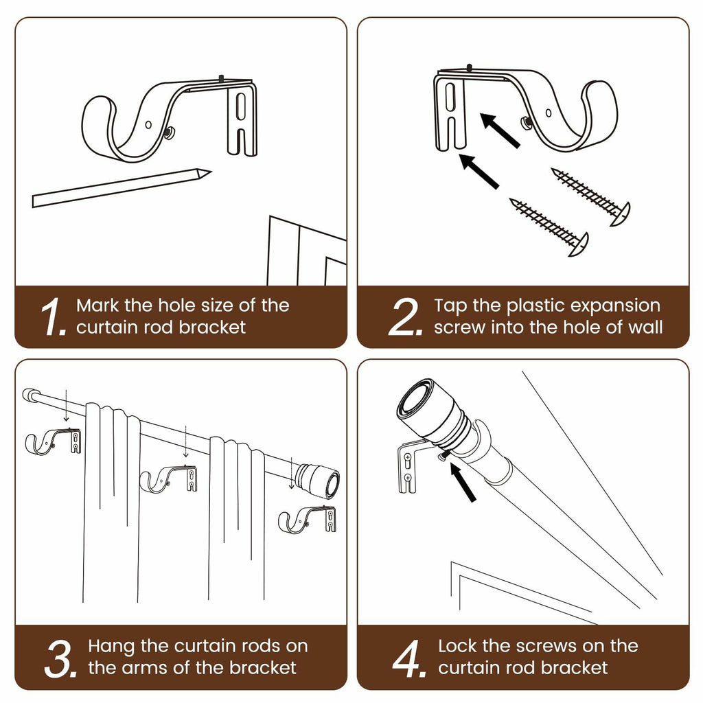 1” Diameter Curtain Rods Itself is 30 to144 inch 1 Pack Fit 30-142 inch, 66 to