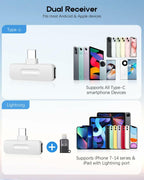 Wireless Mini Microphone for iPhone - 2 Pack Lavalier bluetooth Microphone for