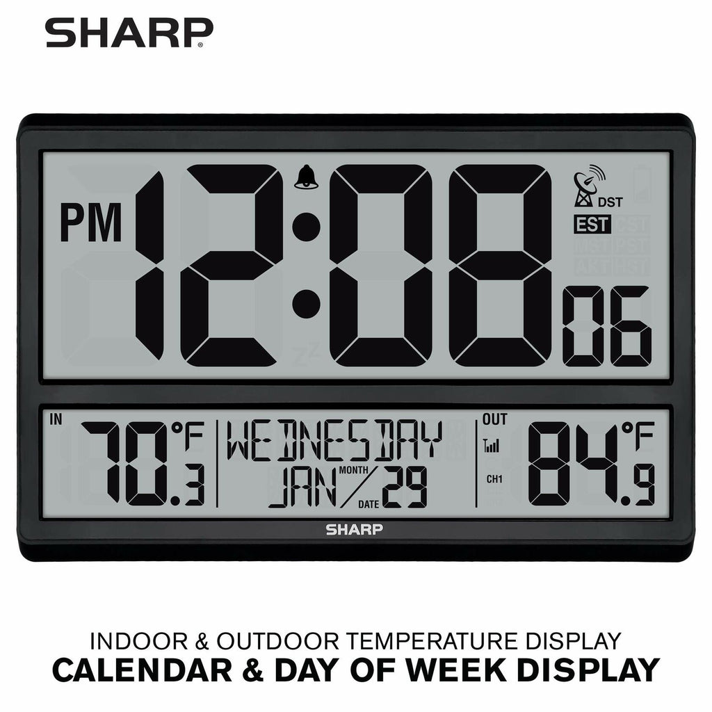 Sharp Atomic Clock - Never Needs Setting! –Easy to Read Numbers - Indoor/Outdoor