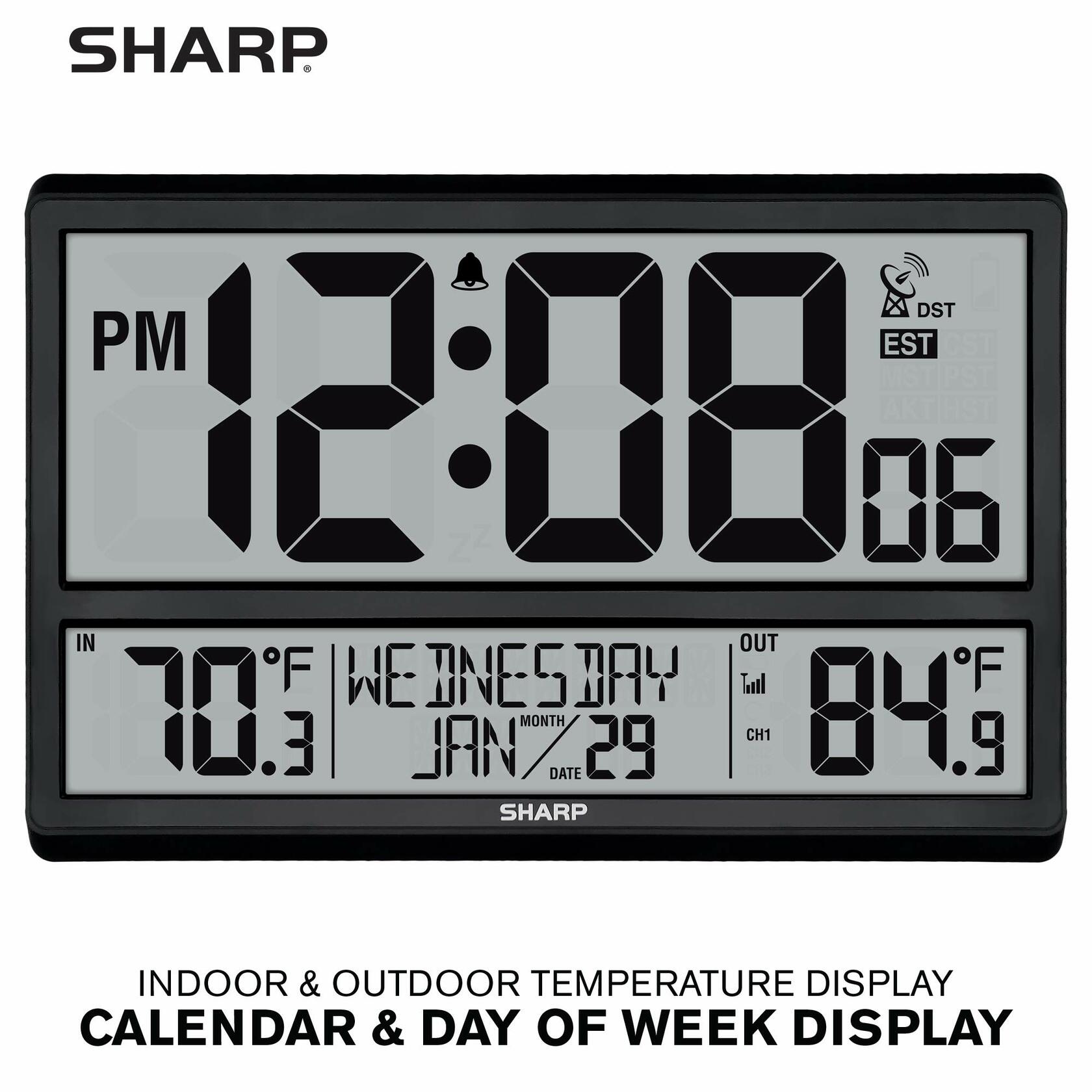 Sharp Atomic Clock - Never Needs Setting! –Easy to Read Numbers - Indoor/Outdoor