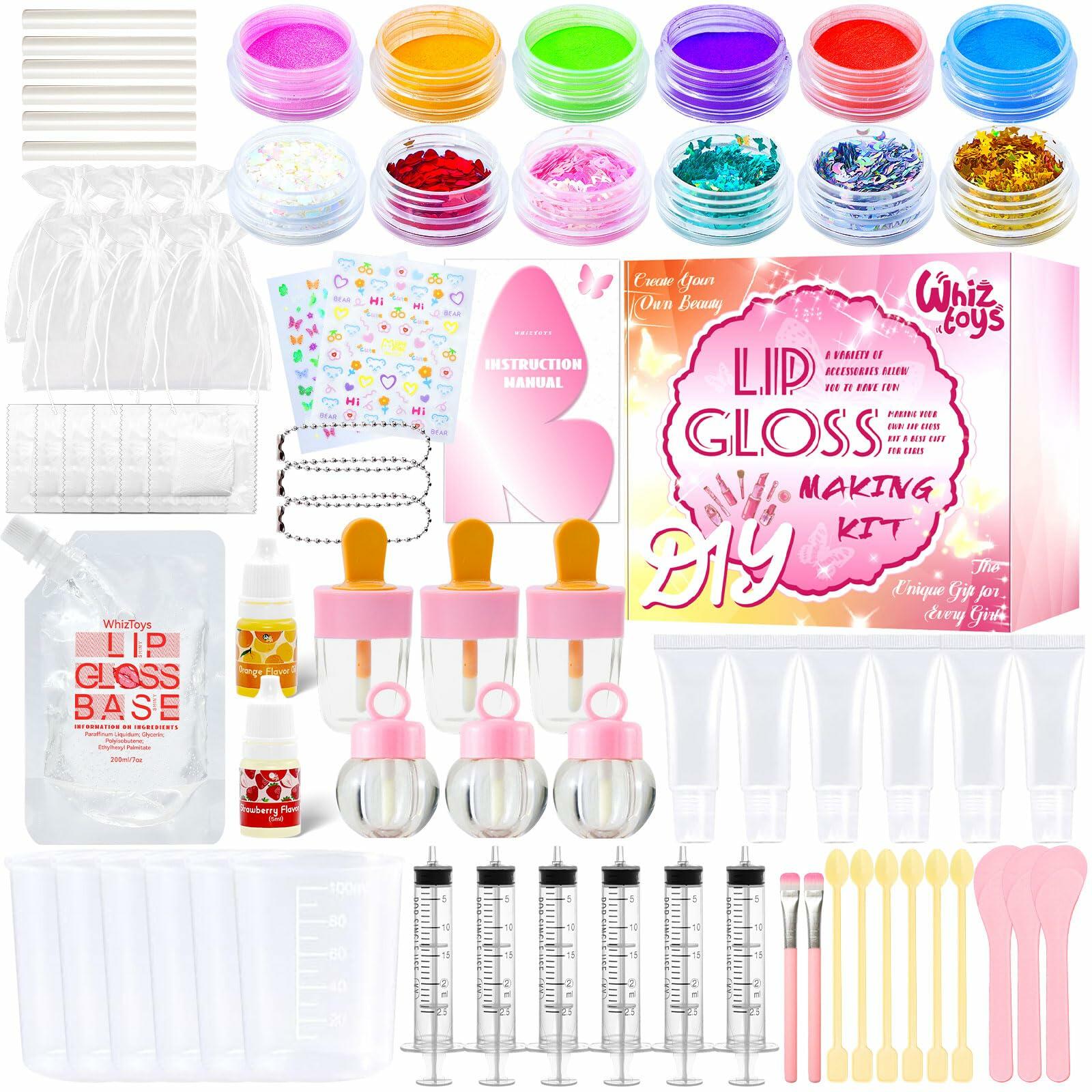WhizToys DIY Lip Gloss Making Kit 74Pcs Beginner Make Your Own Makeup Kit with