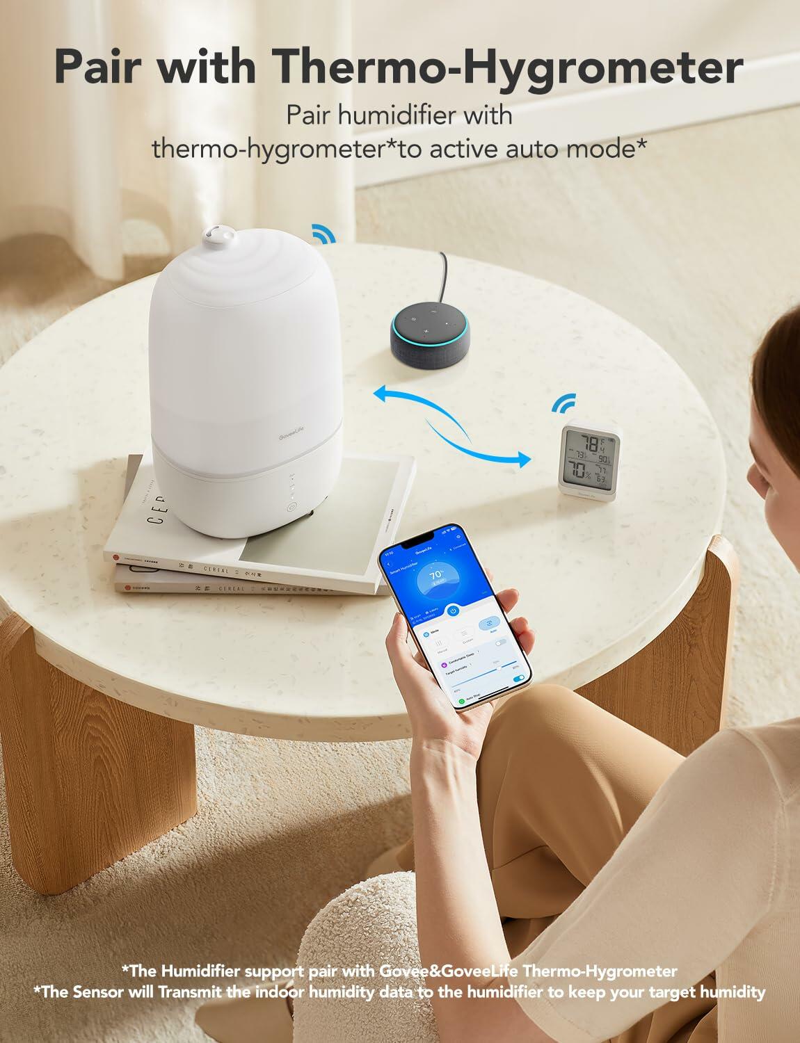 GoveeLife Smart Humidifiers for Bedroom, 3L Top Fill Cool Mist Humidifiers with
