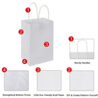 Oikss 100 Pack 5.25x3.25x8.25 Inch Small White Kraft Paper Bags with Handles