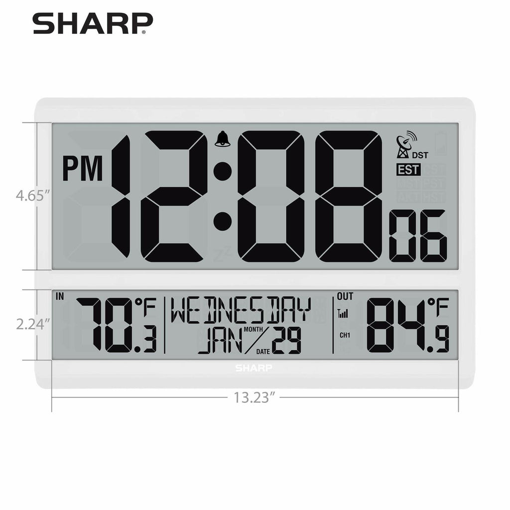 Sharp Atomic Clock - Never Needs Setting! –Easy to Read Numbers - Indoor/Outdoor