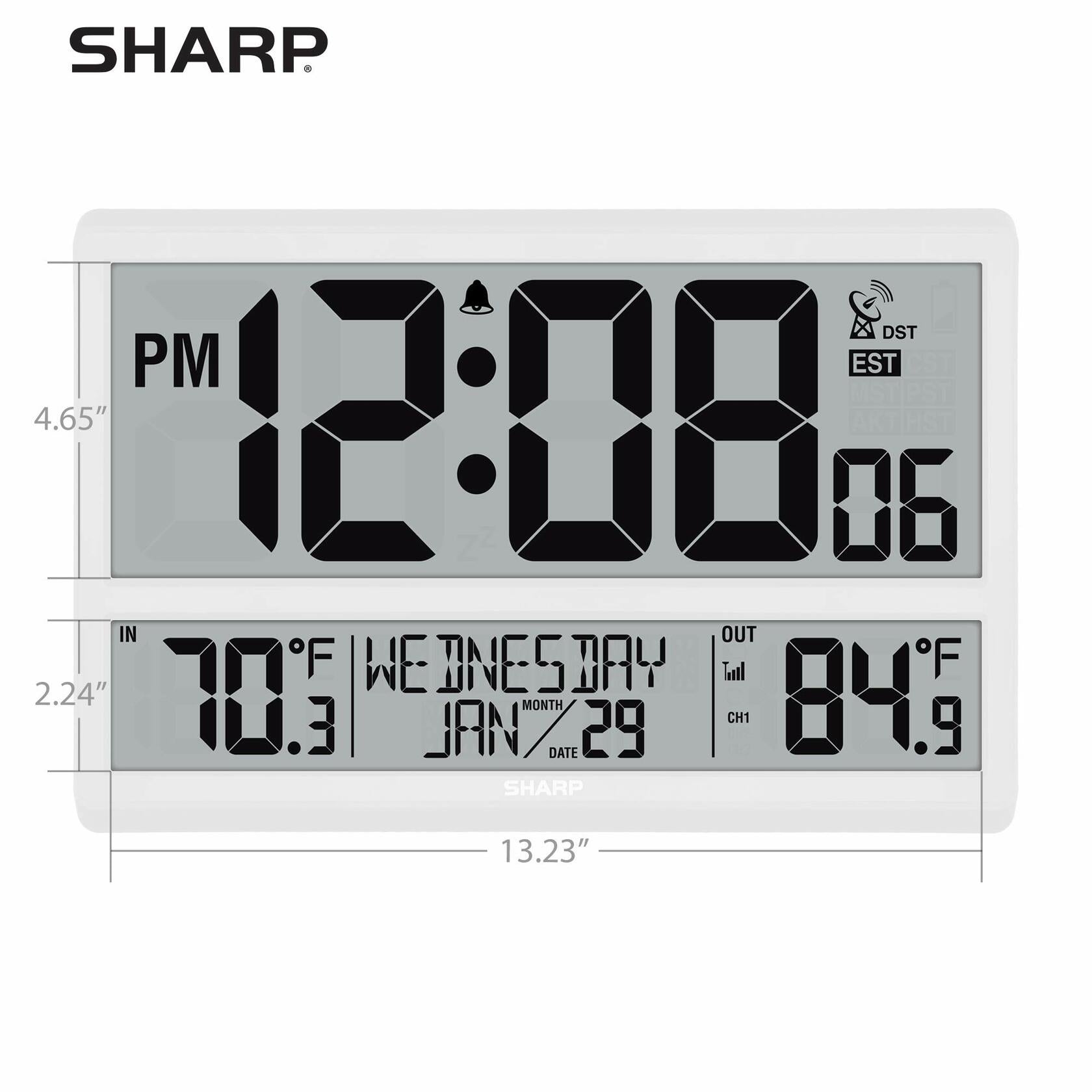 Sharp Atomic Clock - Never Needs Setting! –Easy to Read Numbers - Indoor/Outdoor