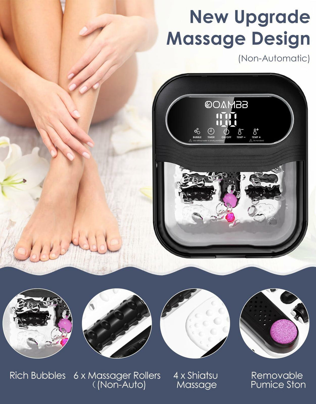 OPEN BOX - OOAMBB Collapsible Foot Spa with Heat, Bubble and Temp Control, Foot