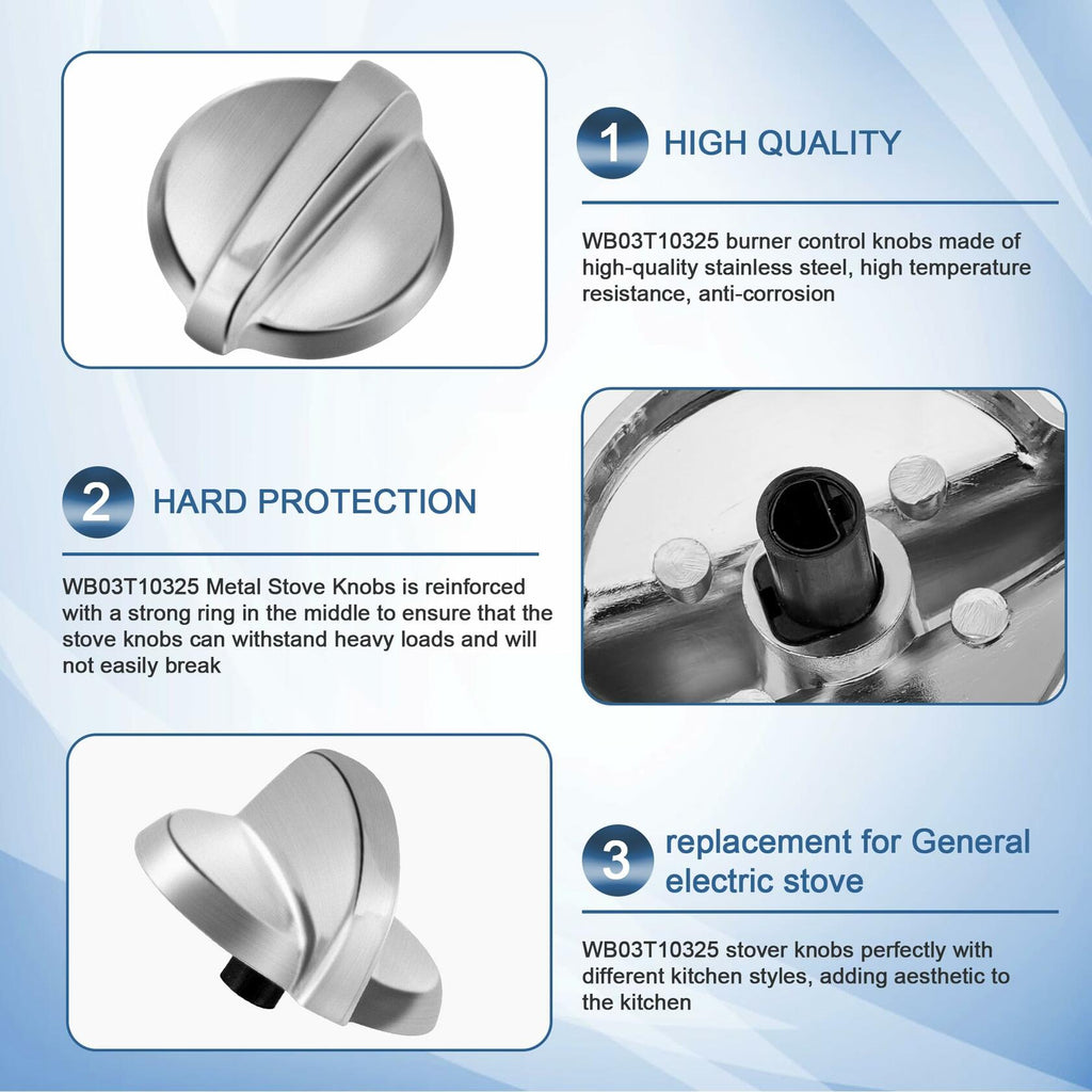 Fetechmate WB03T10325 Heavy Metal Knobs Compatible with G.E Cooktop Burner Stove