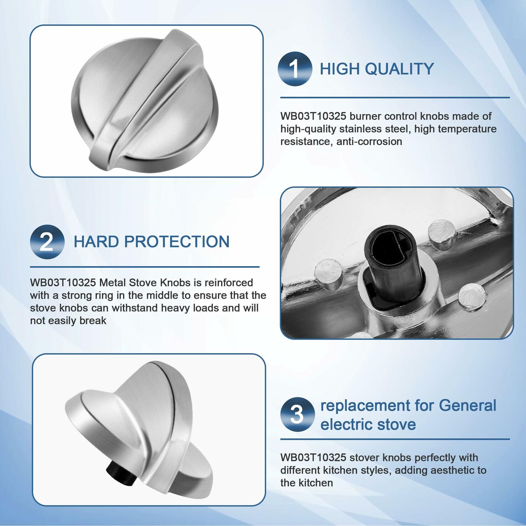 Fetechmate WB03T10325 Heavy Metal Knobs Compatible with G.E Cooktop Burner Stove