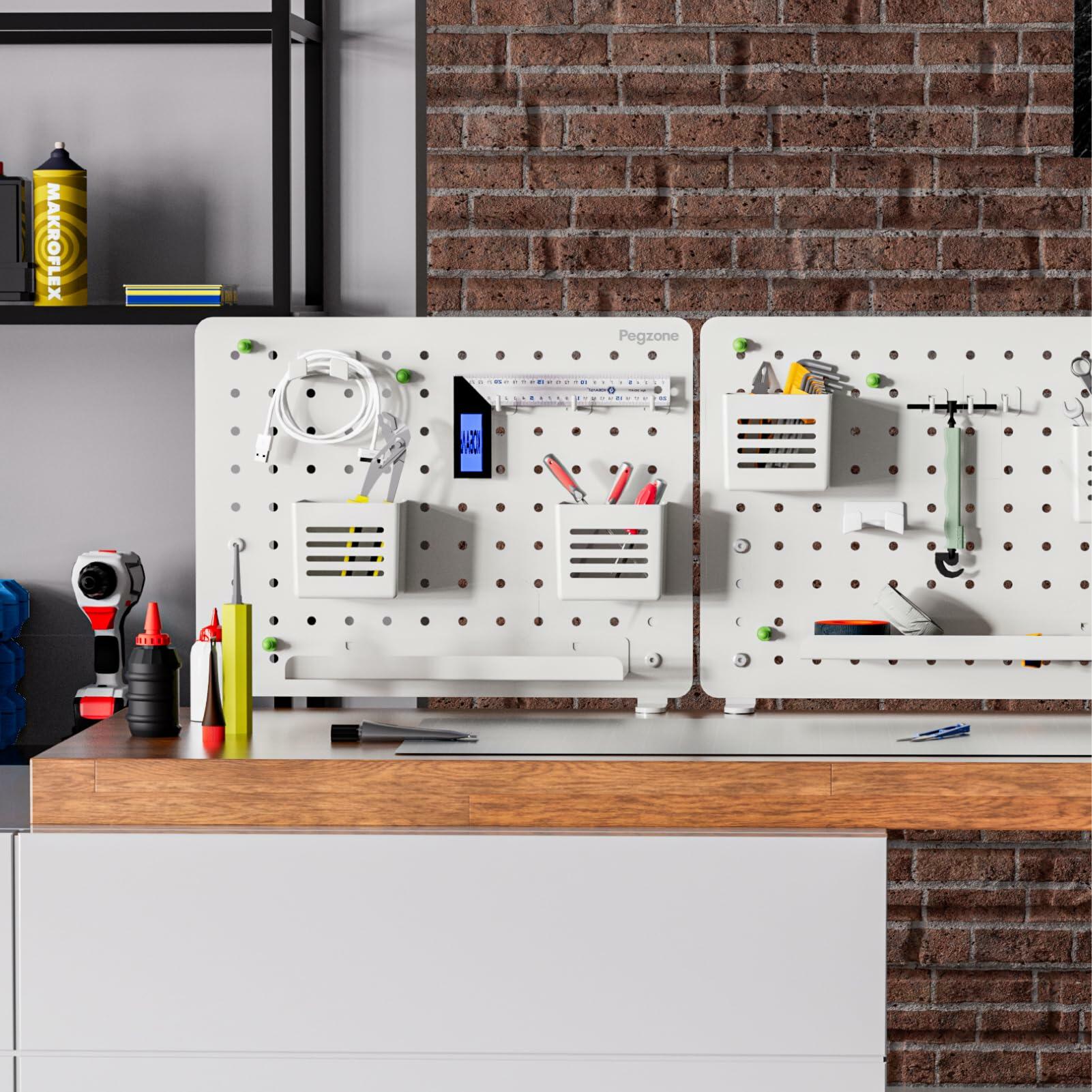 PEGZONE Clamp-on Desk Pegboard, 16.5" x 12.6"  Desk Organizer for Office Gaming
