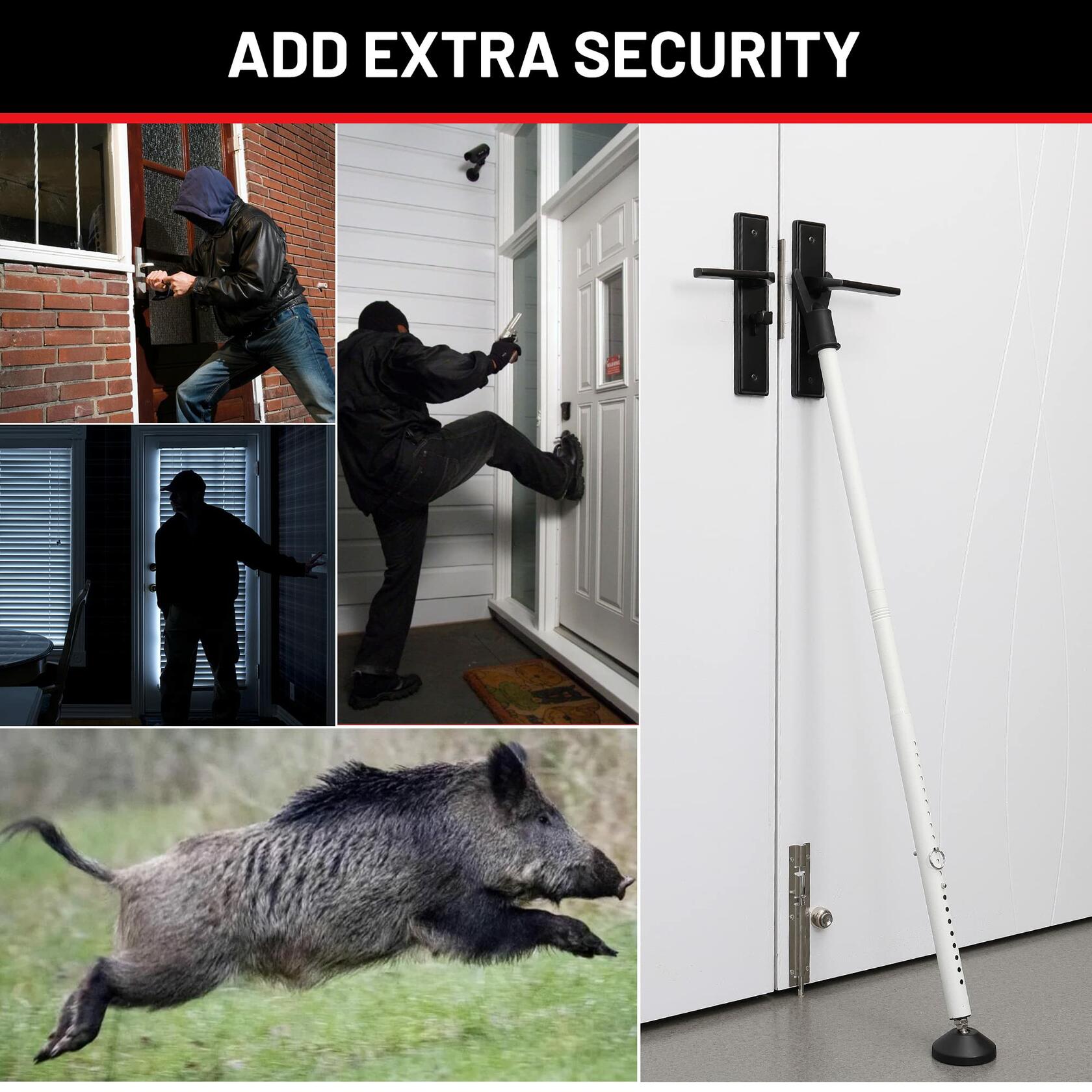 Door Stoppers Security Bar 2 Pack - Heavy Duty Door Jammer - Adjustable Sliding