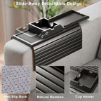 Bestjing Bamboo Couch Armrest Table, Sofa Arm Tray with Detachable Couch Cup