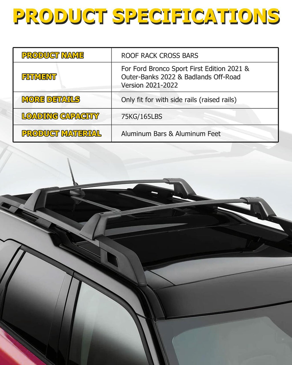 AUXMART Roof Rack Crossbars Fit for Ford Explorer 2020 2021 2022 2023 with Side