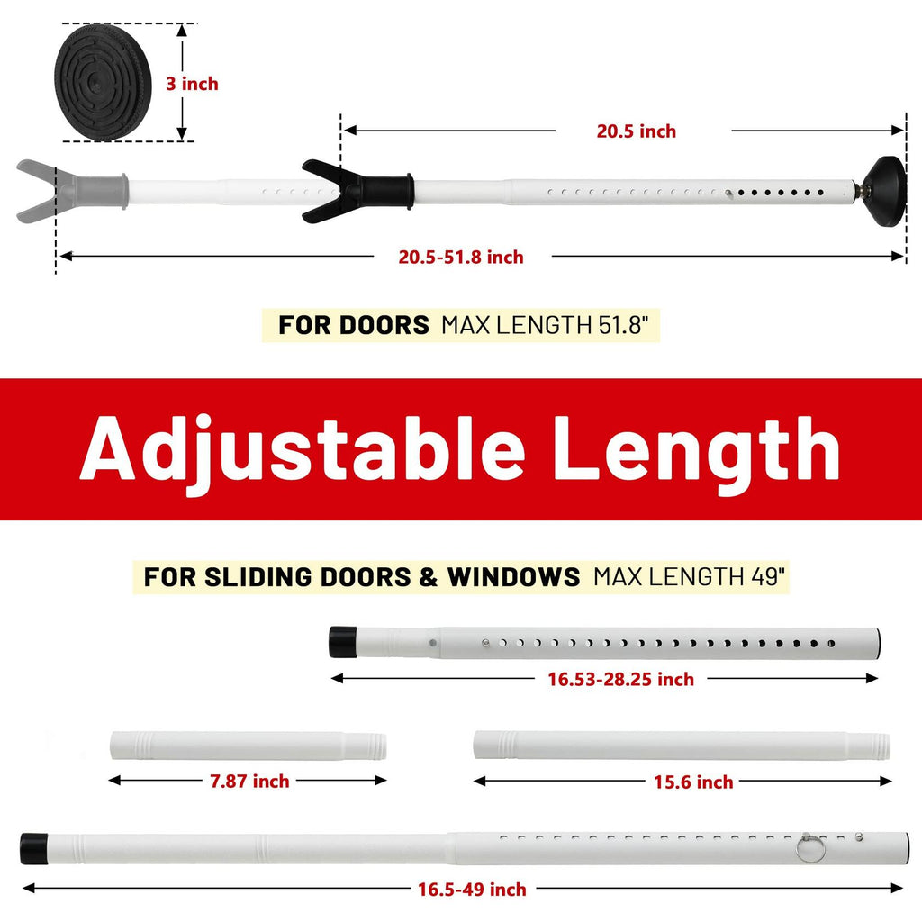 Door Stoppers Security Bar 2 Pack - Heavy Duty Door Jammer - Adjustable Sliding