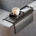 Bestjing Bamboo Couch Armrest Table, Sofa Arm Tray with Detachable Couch Cup