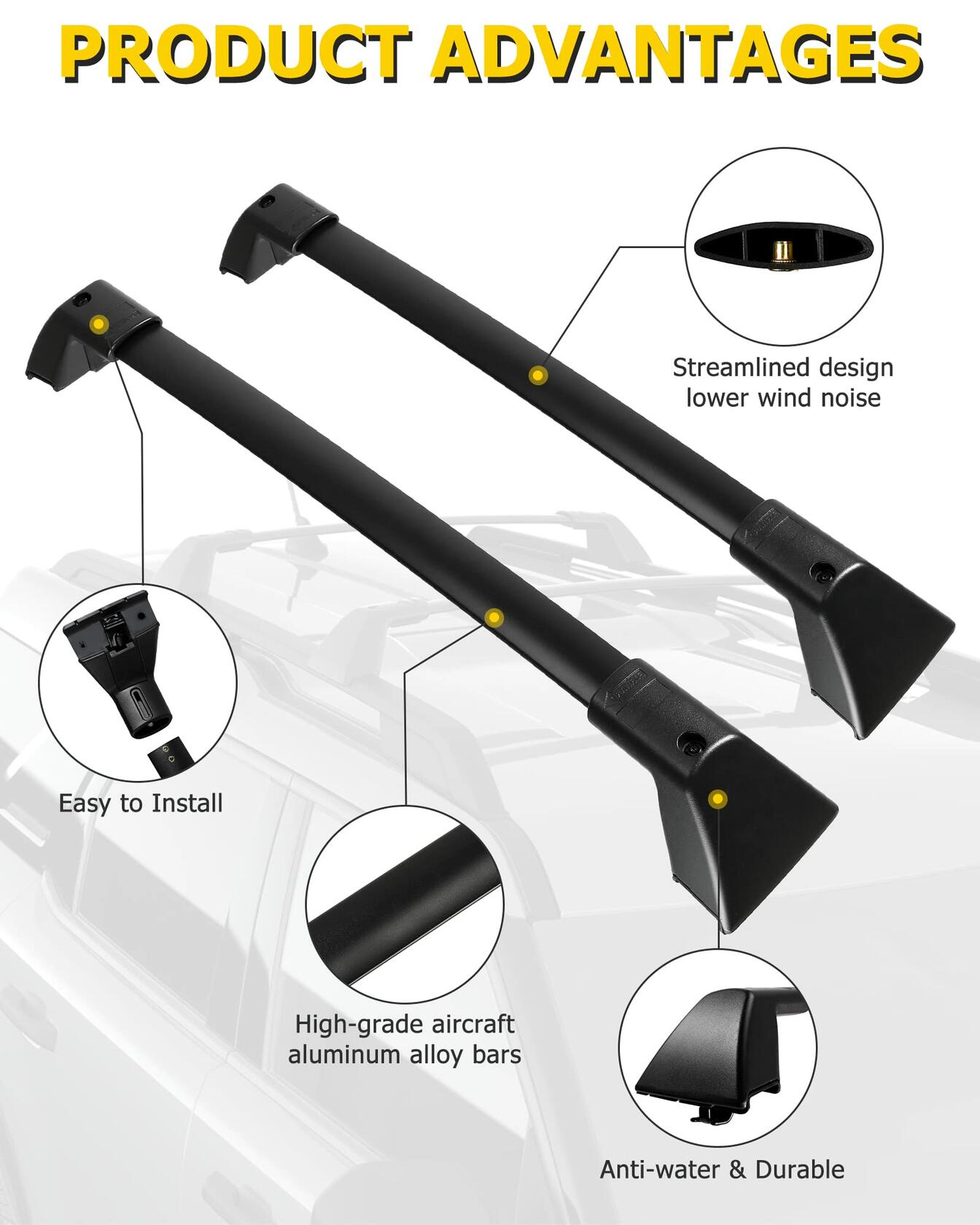 AUXMART Roof Rack Crossbars Fit for Ford Explorer 2020 2021 2022 2023 with Side