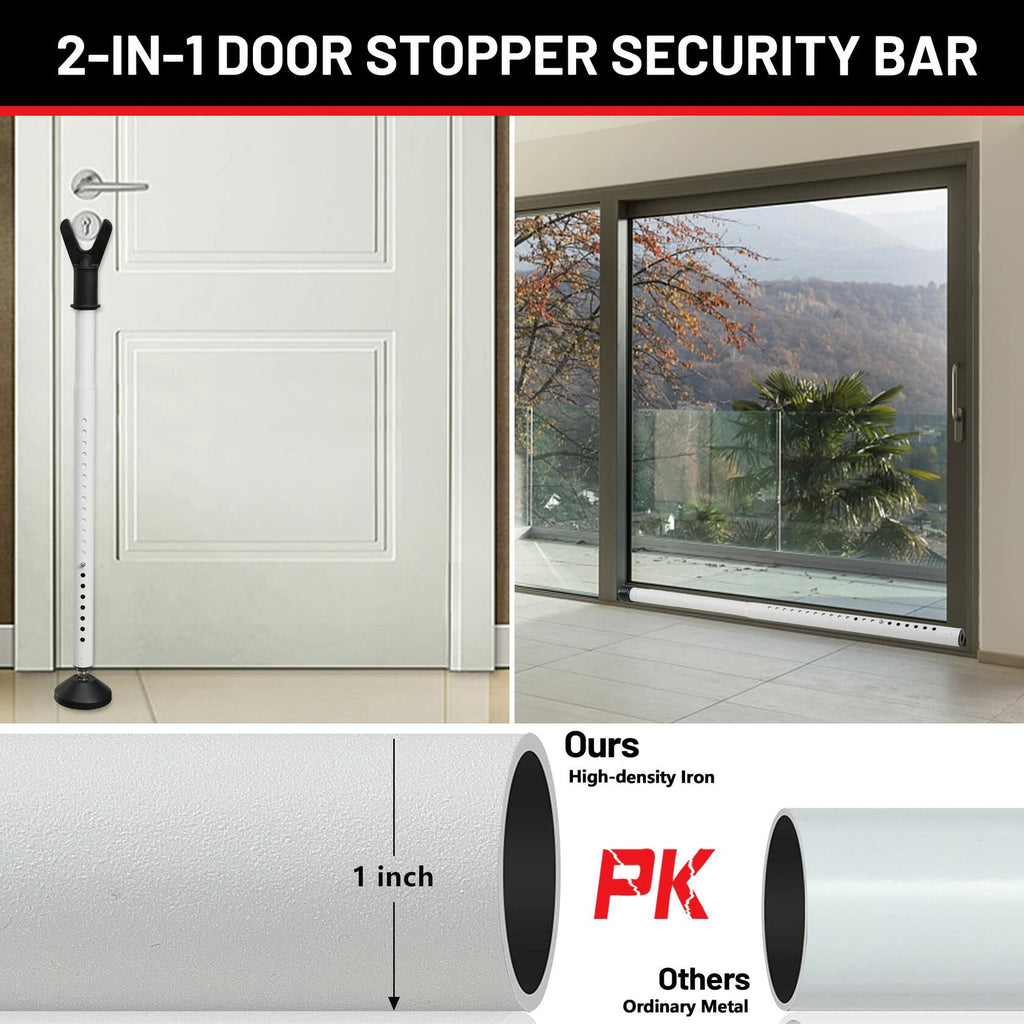 Door Stoppers Security Bar 2 Pack - Heavy Duty Door Jammer - Adjustable Sliding
