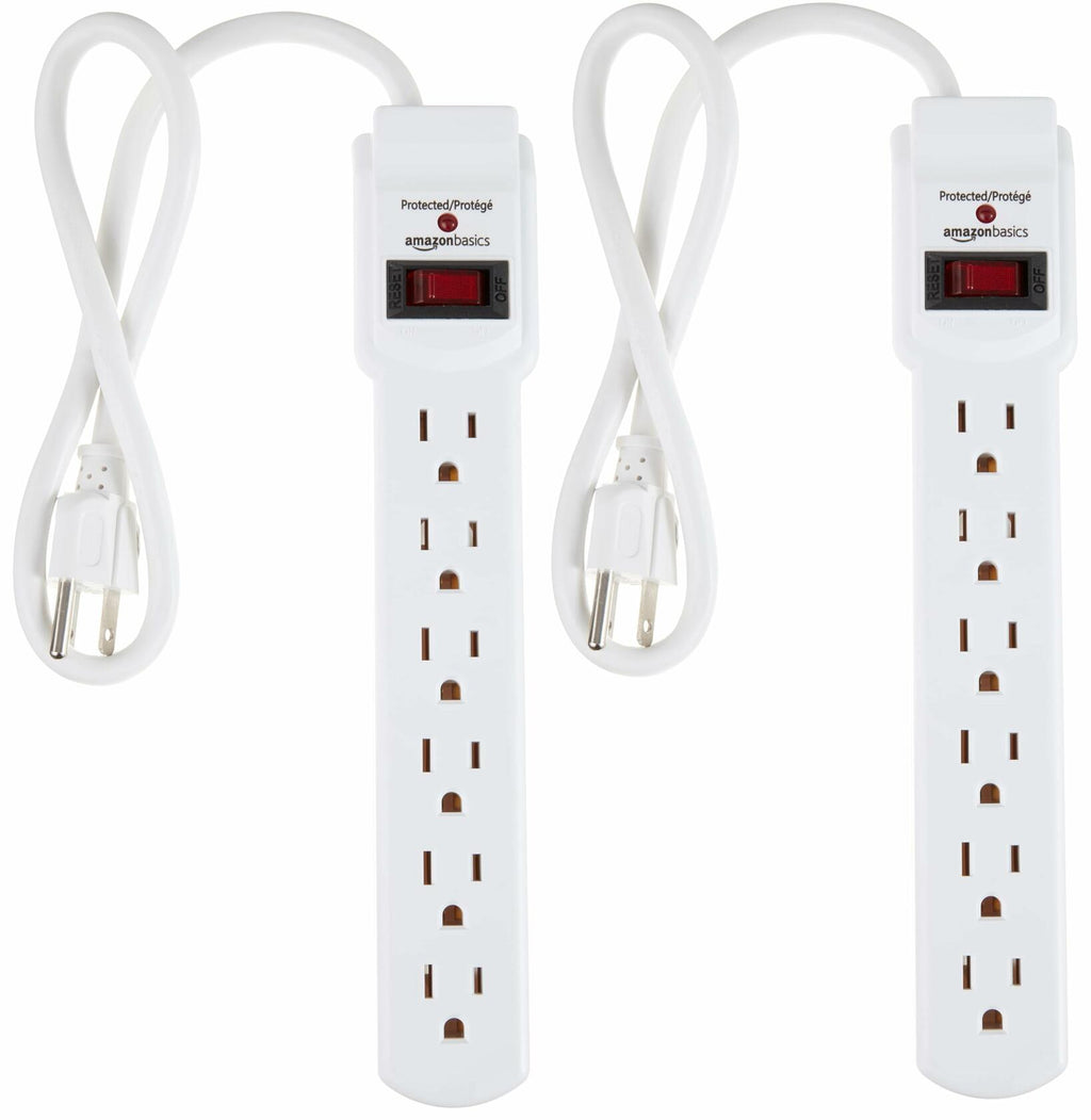 Amazon Basics Surge Protector Power Strip, 6-Outlet with 200J Protection, 2ft