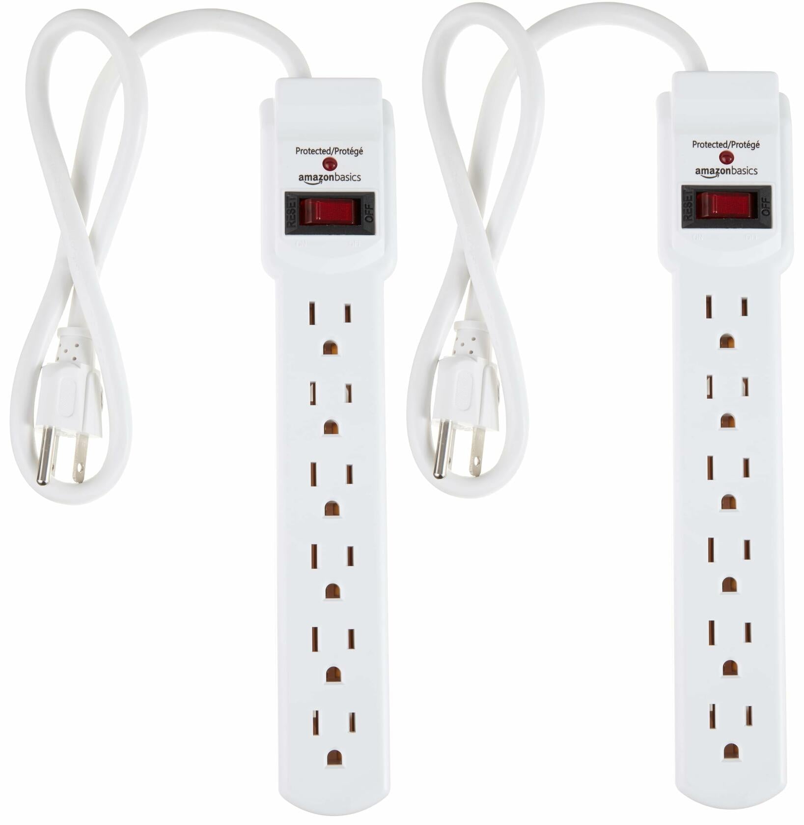 Amazon Basics Surge Protector Power Strip, 6-Outlet with 200J Protection, 2ft