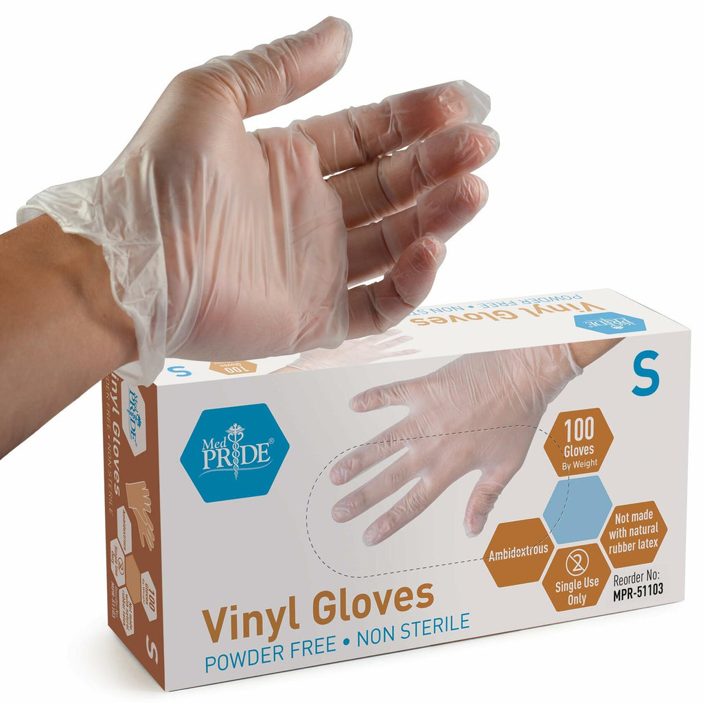 5 Packs of 100 MedPride General Purpose Powder-Free Vinyl Gloves, Small