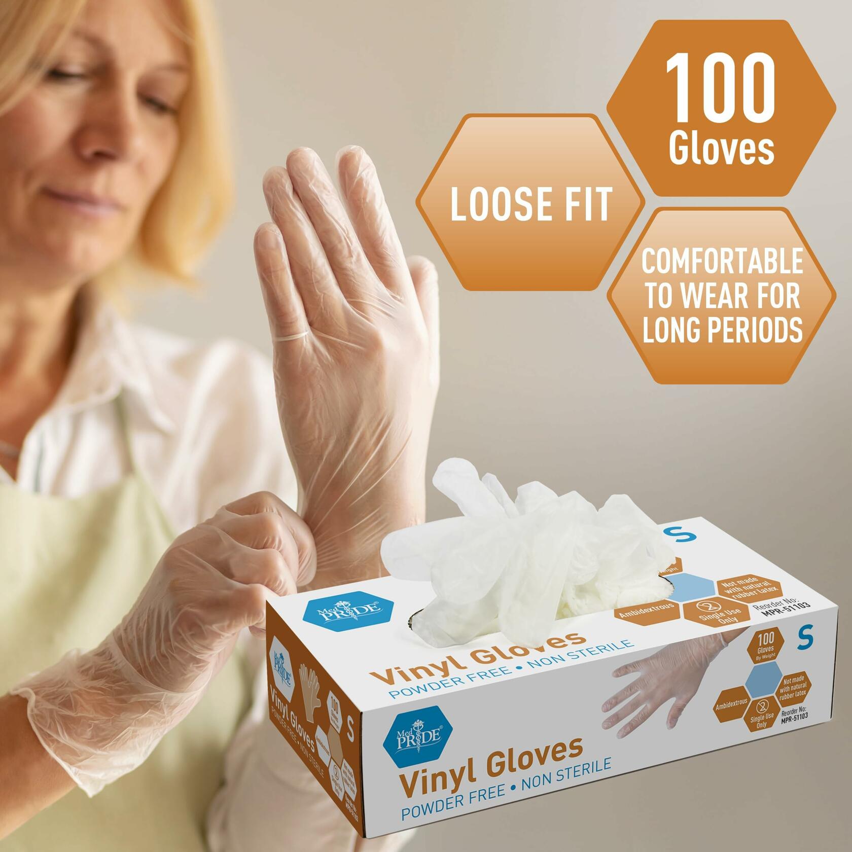 5 Packs of 100 MedPride General Purpose Powder-Free Vinyl Gloves, Small