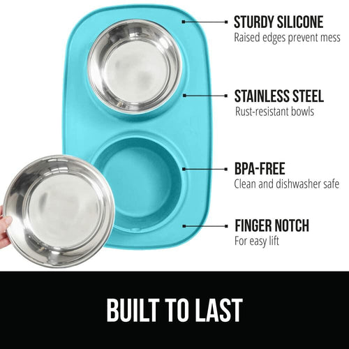 GORILLA GRIP Cat and Dog Bowls Silicone Patent Pending 100% Waterproof BPA Free