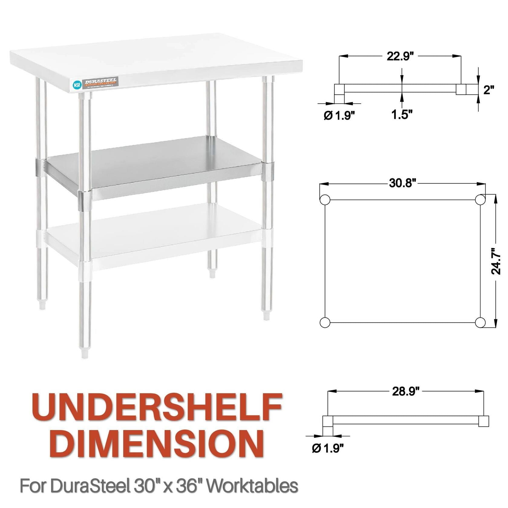 DuraSteel Galvanized Under Shelf for Work Tables 30" x 36"  Extra Adjustable