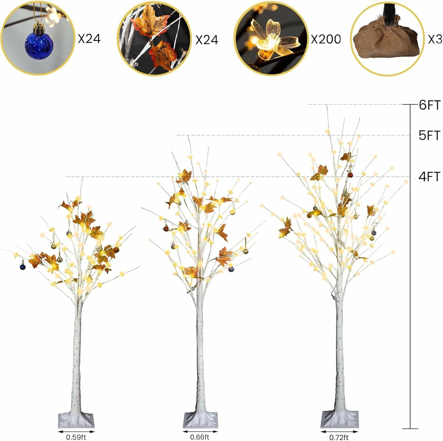 Lamerge Lighted Tree Set of 3,Christmas Tree 4Ft,5Ft and 6Ft with LED Lights,