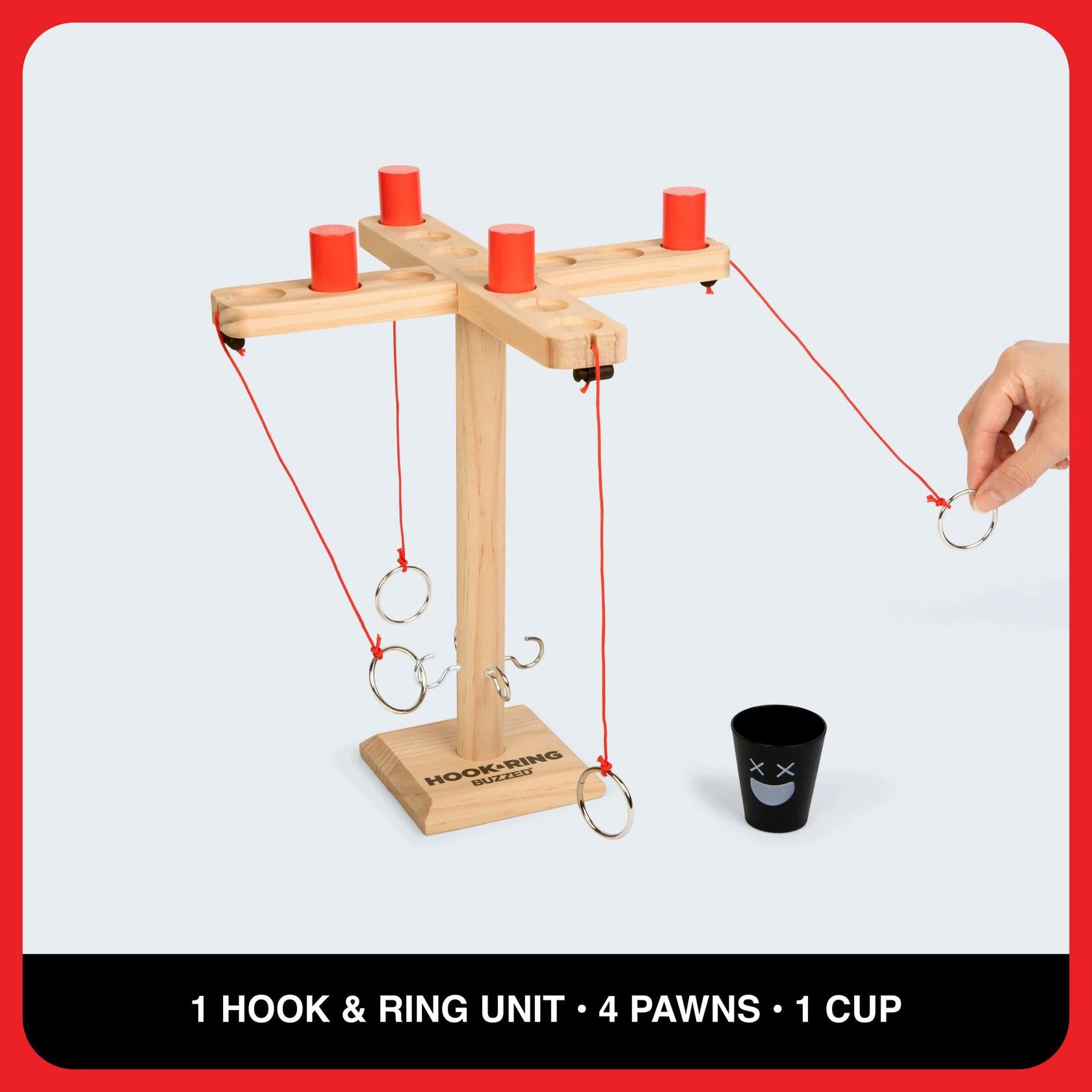 Buzzed 4-Way Hook & Ring Drinking Game for A Bachelor Party, Fun Social Drinking