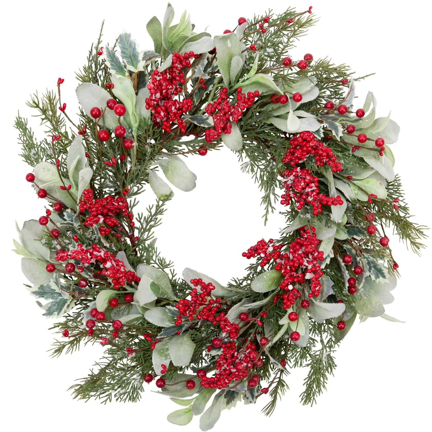 Skrantun 20 Inch Artificial Christmas Wreath with Lambs Ear Leaves, Artificial
