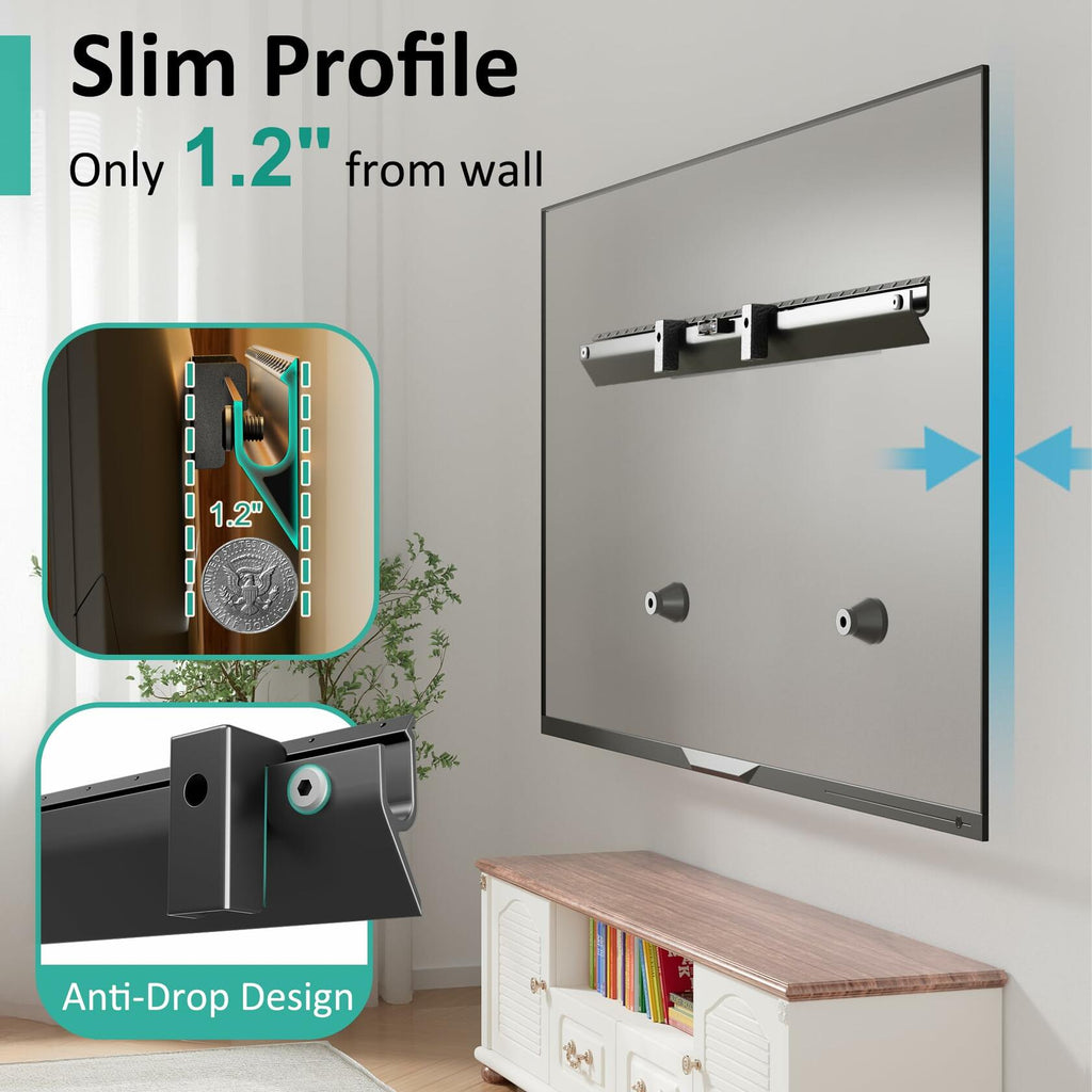 No Stud TV Wall Mount Bracket for 32-75 inch TVs, Sturdy No Drill Drywall TV