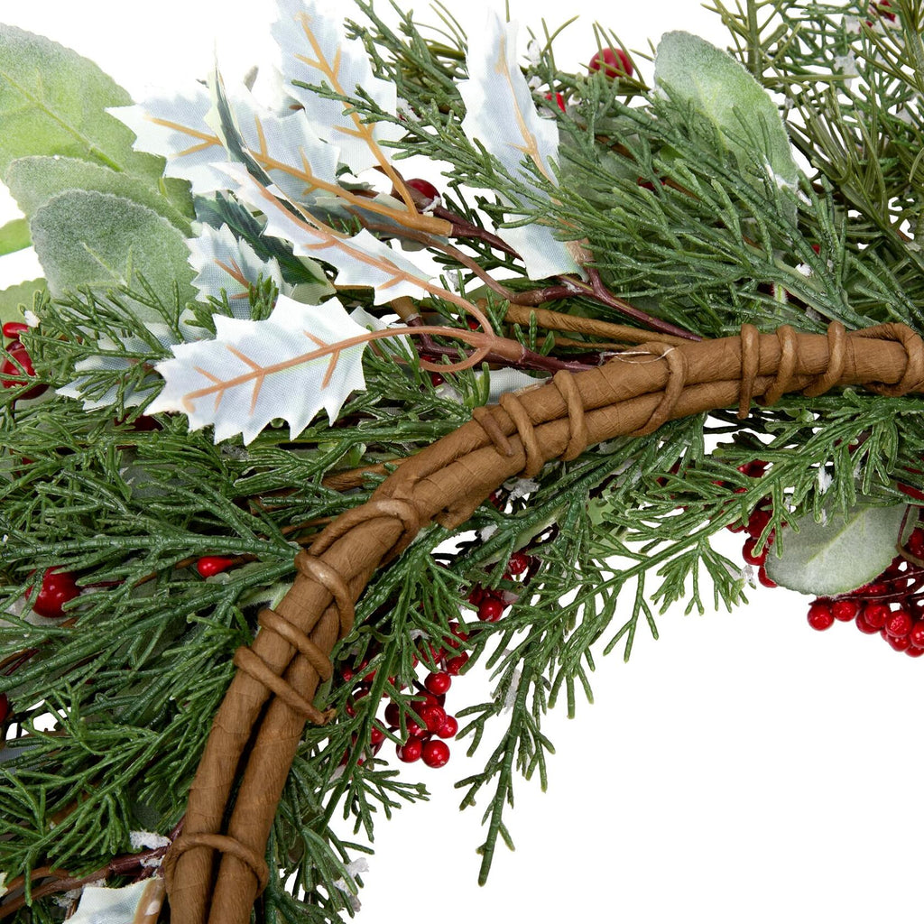 Skrantun 20 Inch Artificial Christmas Wreath with Lambs Ear Leaves, Artificial
