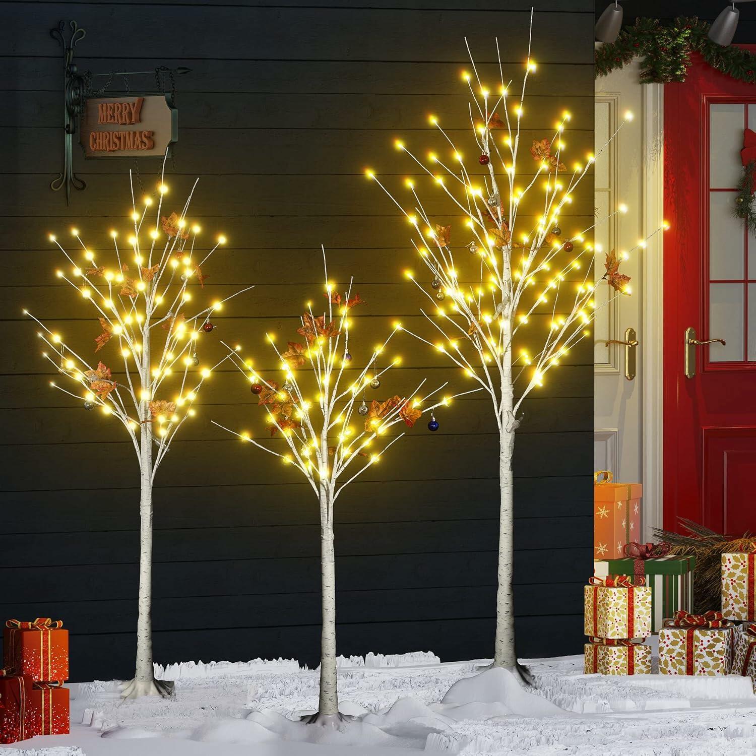Lamerge Lighted Tree Set of 3,Christmas Tree 4Ft,5Ft and 6Ft with LED Lights,