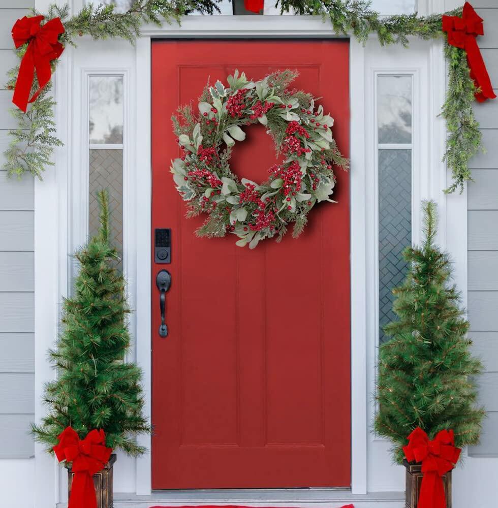 Skrantun 20 Inch Artificial Christmas Wreath with Lambs Ear Leaves, Artificial